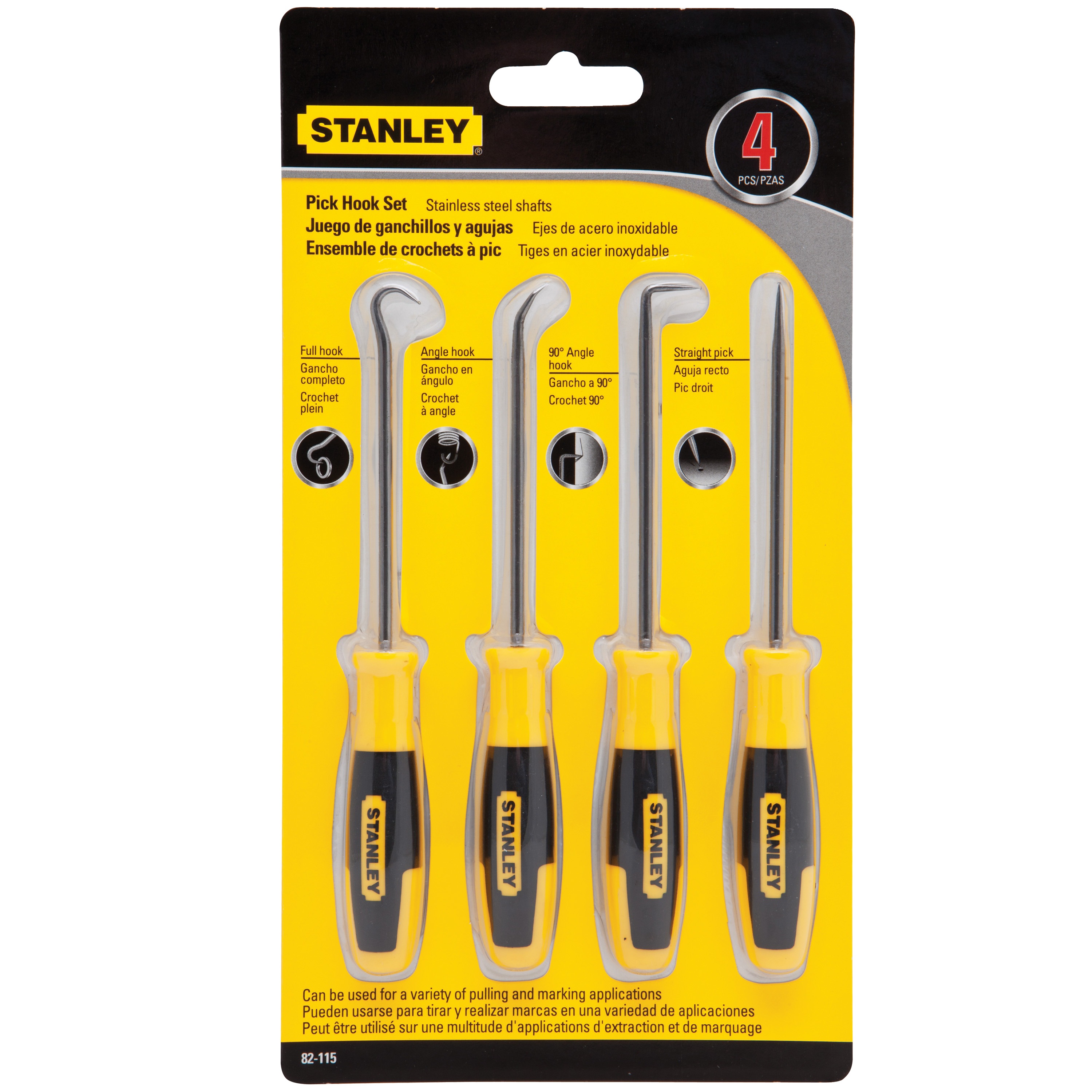 ARES 70246-4-Piece Hook and Pick Set 90 Degree Pick Includes a Large Straight Pick Gaskets and More Easily Remove Hoses Chrome Vanadium Steel Shafts Combination Pick and a Hook Pick