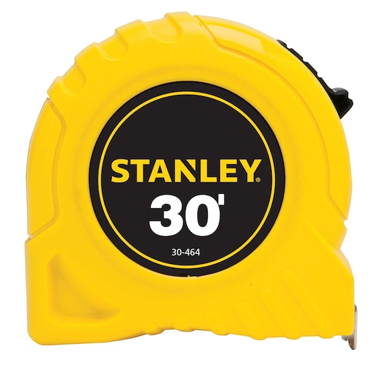 STANLEY 30-foot tape measure front view with yellow casing and black label, SKU 30-464.