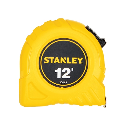 Stanley 12-foot yellow tape measure, front angle on white background, SKU 30-485.