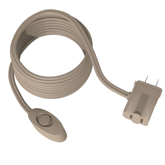 Stanley beige extension cord with switch, coiled, side angle, electrical accessory