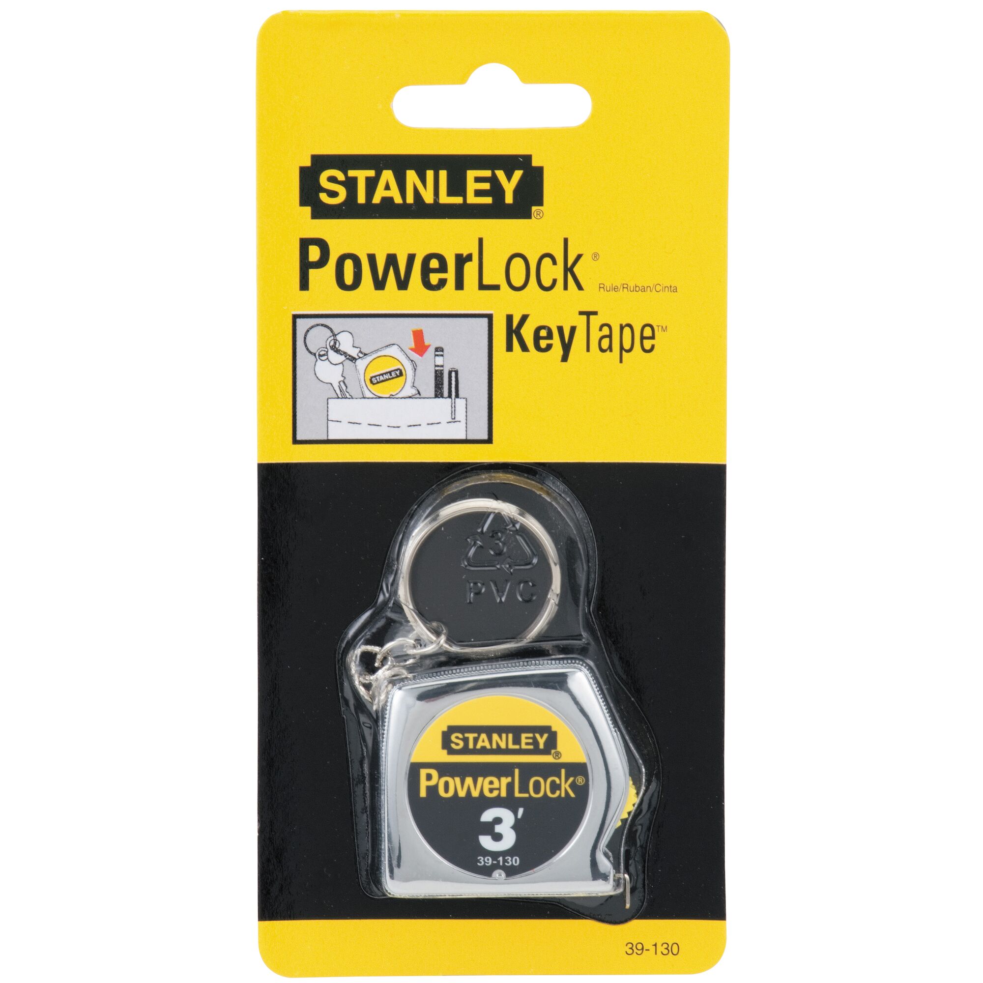 L x 0.25 in W Key Chain Tape Measure  Silver  1 pk Stanley  PowerLock  3 ft 