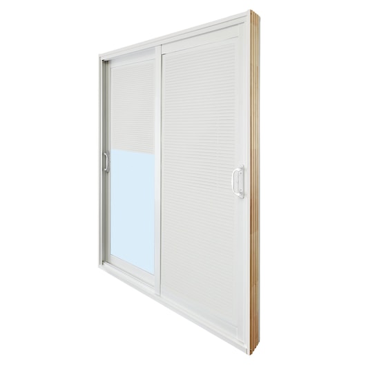 STANLEY 500004 sliding glass door with white frame and handles, front angle on white background
