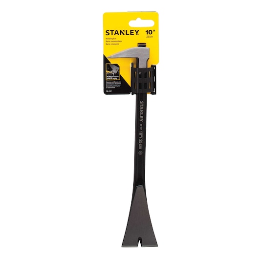 STANLEY 55-117 10 inch molding bar, black steel tool, front view, yellow product packaging.