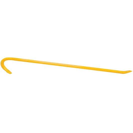 STANLEY 55-136 yellow steel digging bar, photographed on white background, angled side view.
