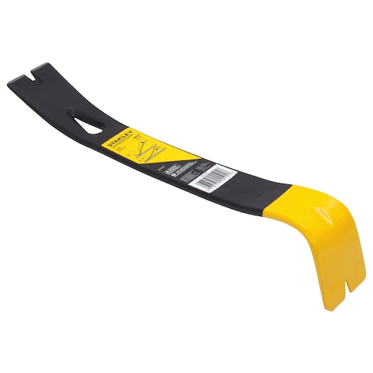 Photo of STANLEY 55-515 yellow and black pry bar, angled on white background.