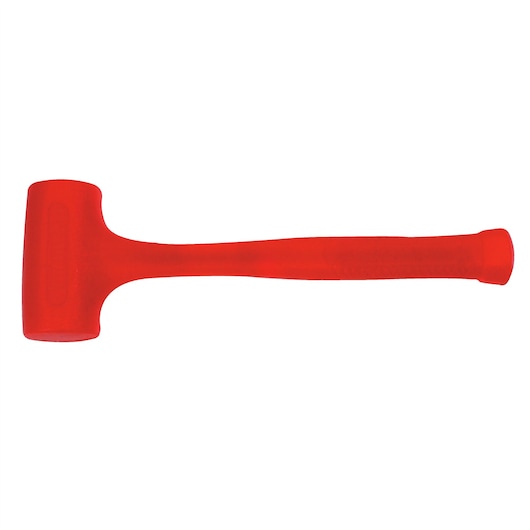 STANLEY 57-532 red dead blow hammer, side angle product photo on white background.