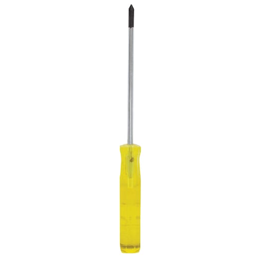 Stanley Phillips screwdriver with yellow transparent handle, straight-on view on white background