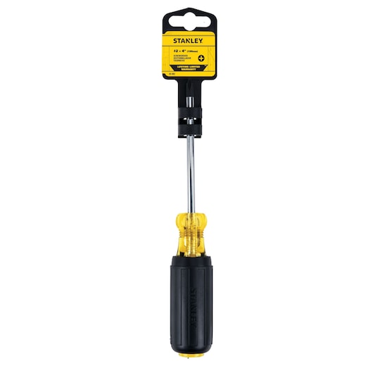 STANLEY screwdriver SKU 65-902 with yellow translucent handle and black grip, front angle on white background.