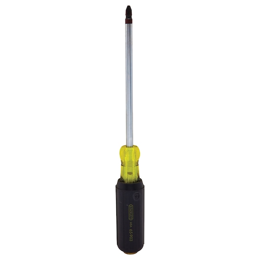 STANLEY 65-903 Phillips screwdriver with yellow transparent handle, photographed from the front on white background.