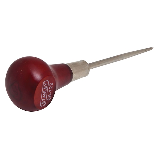 STANLEY wood handle scratch awl with metal blade, angled view on white background