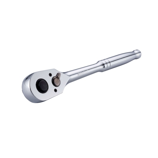 Stanley® chrome finish ratchet wrench in angled side shot on white background
