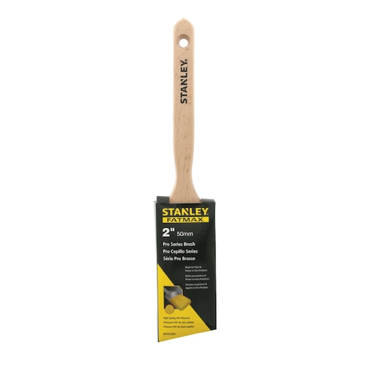 STANLEY FATMAX 2 inch Pro Series Brush BPST02563 with wooden handle, front view on white background.
