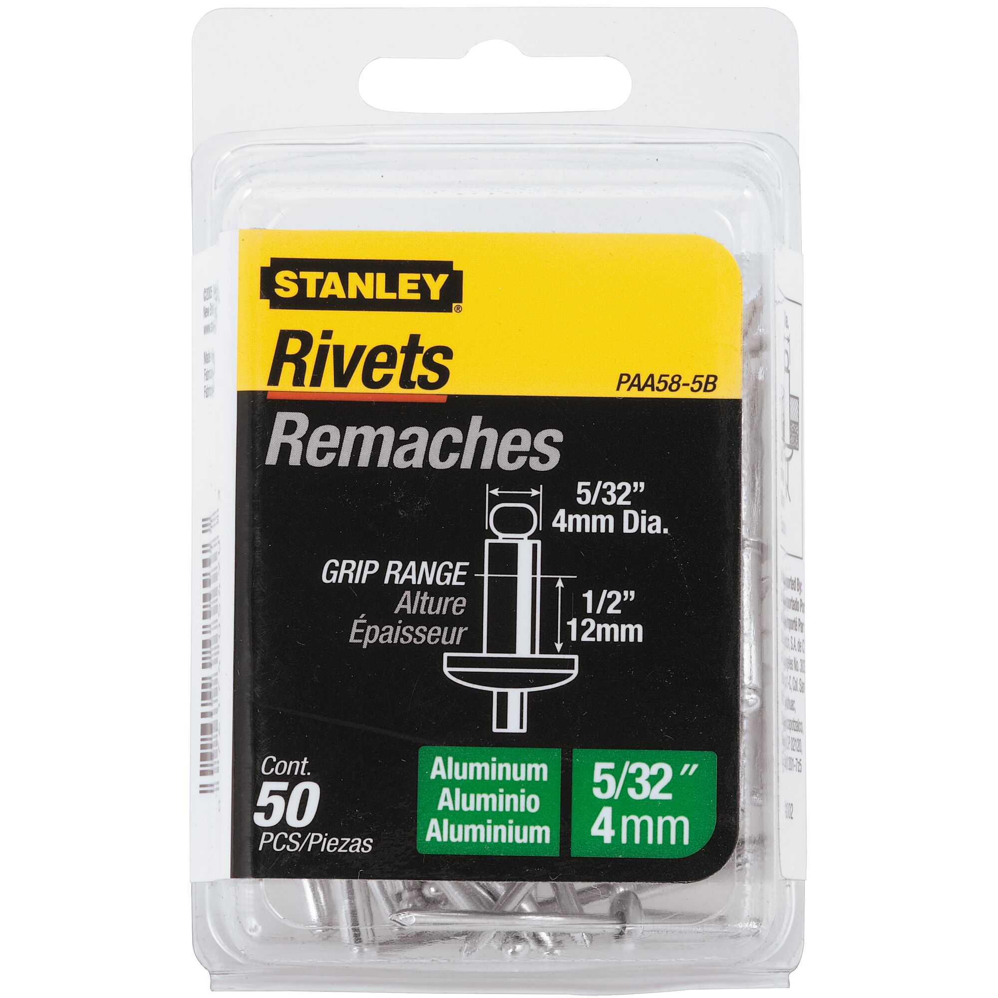 5/32 in x 1/2 in Aluminum Grip Rivets (50 Pk)