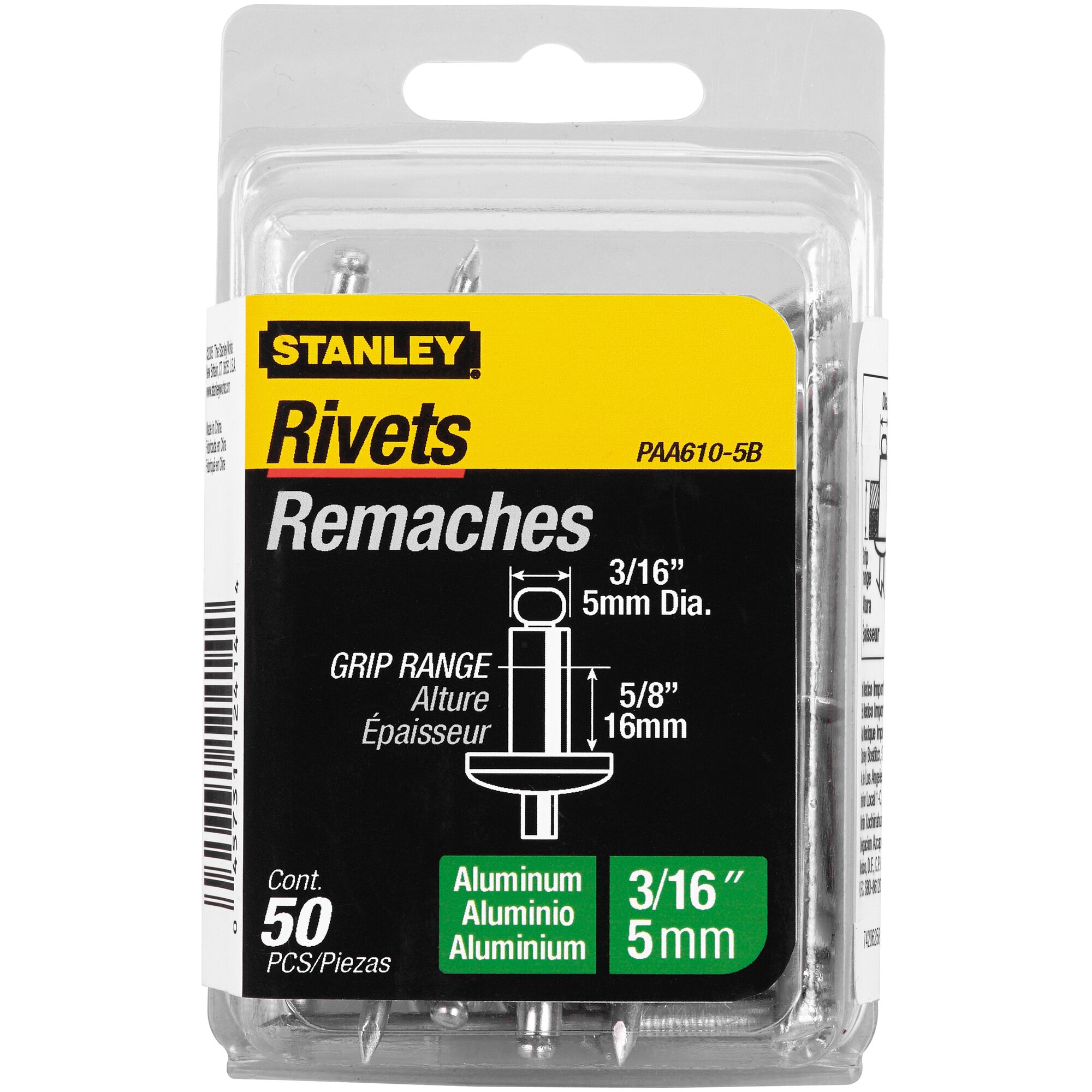 3/16 in x 3/8 in Aluminum Rivets (50 Pk)