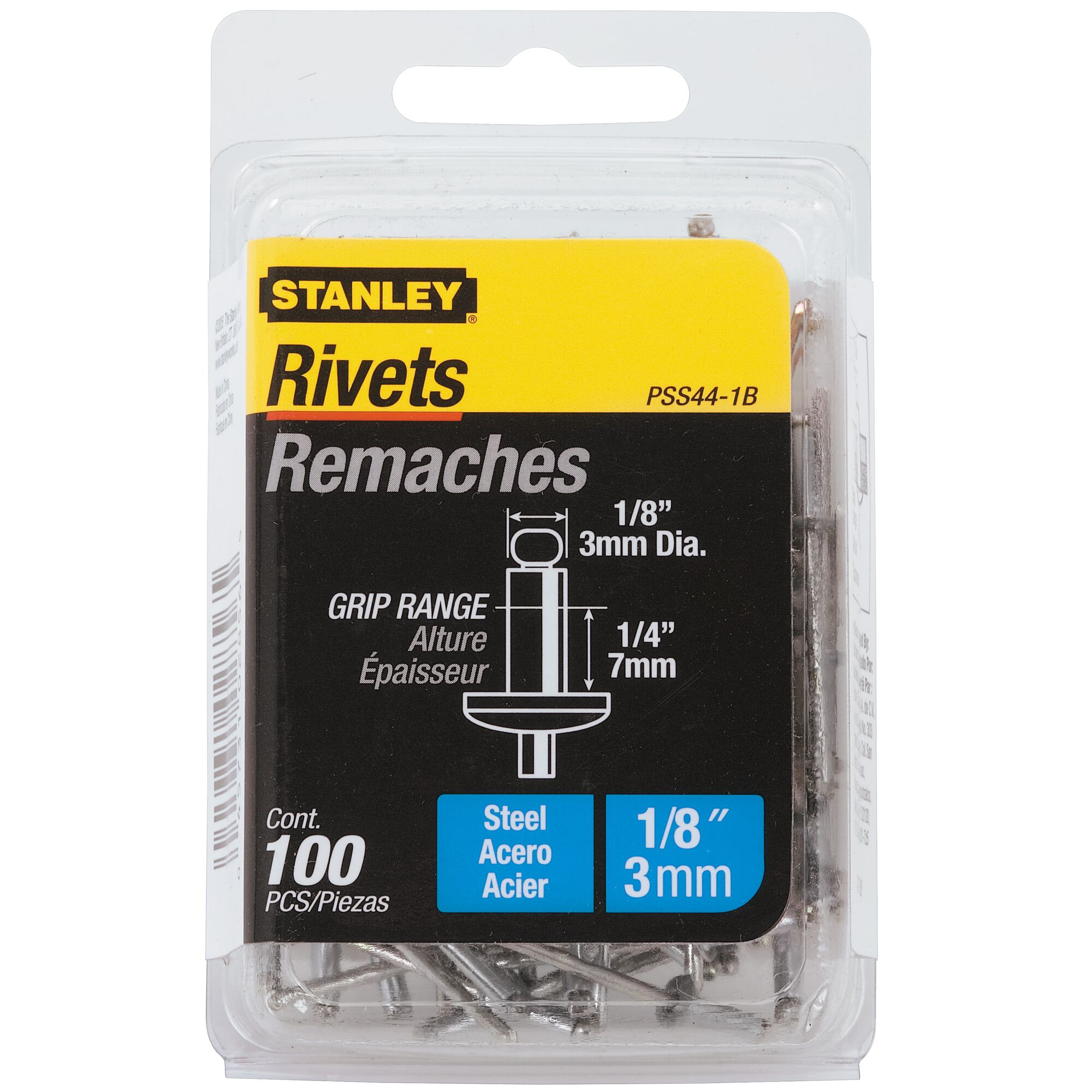 1/8 in x 1/4 in Steel Rivets (100 Pk)