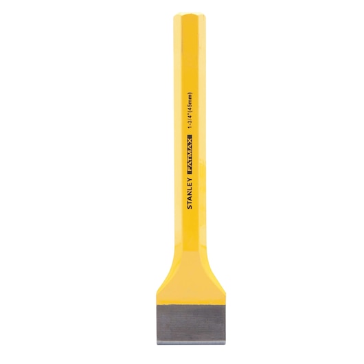 STANLEY FMHT16423 cold chisel, yellow steel, front view on white background.