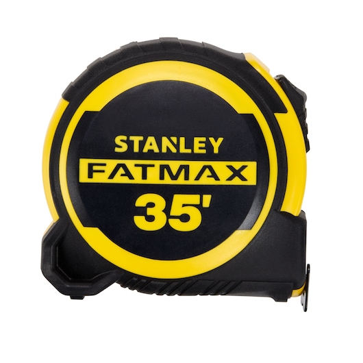 STANLEY FMHT36335THS FATMAX 35-foot tape measure, black and yellow, front view, on white background.