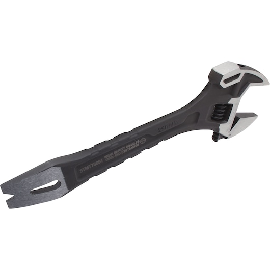 STANLEY adjustable wrench and pry bar combo tool, 250mm, side angle on white background