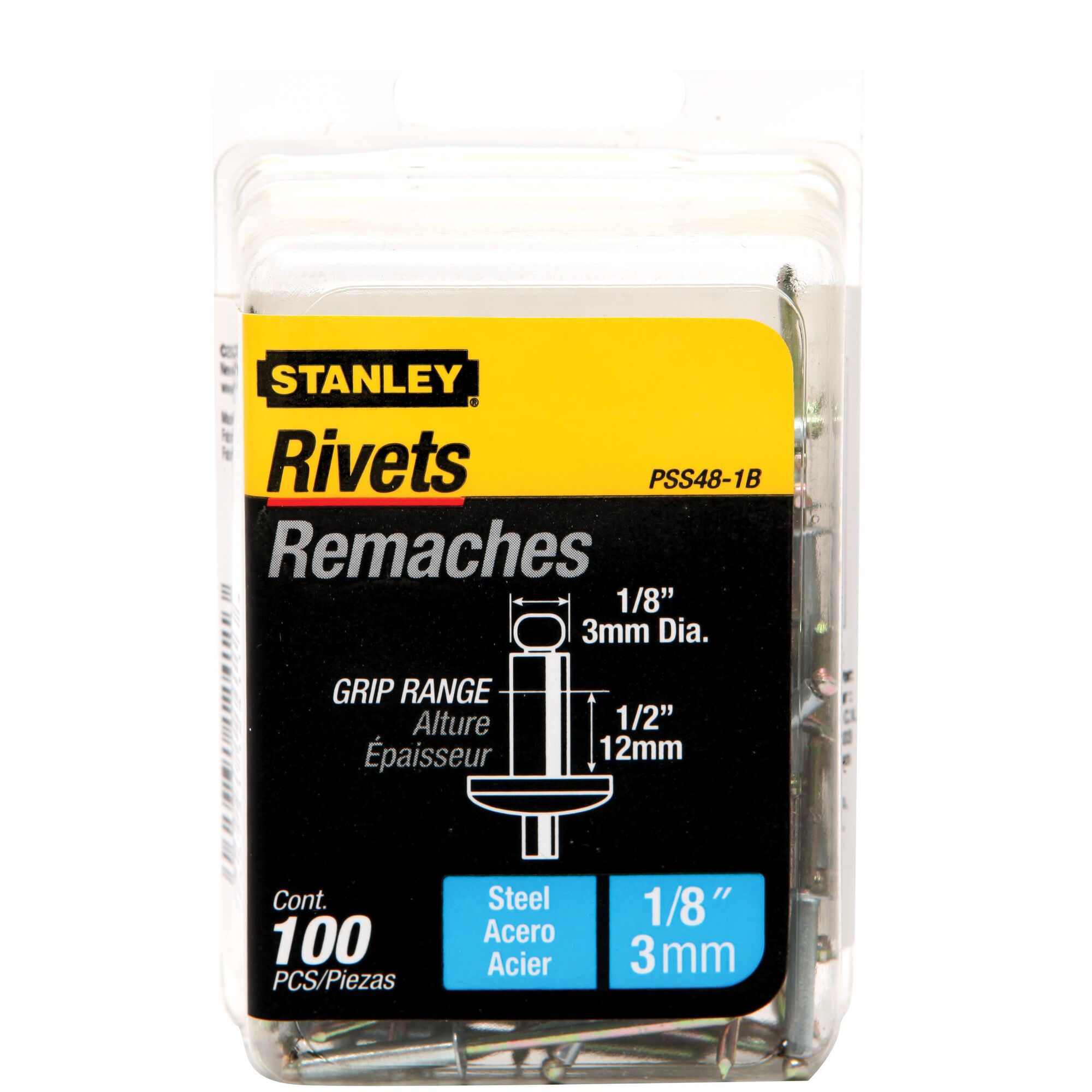 1/8 in x 1/2 in Steel Rivets (100 Pk) | STANLEY