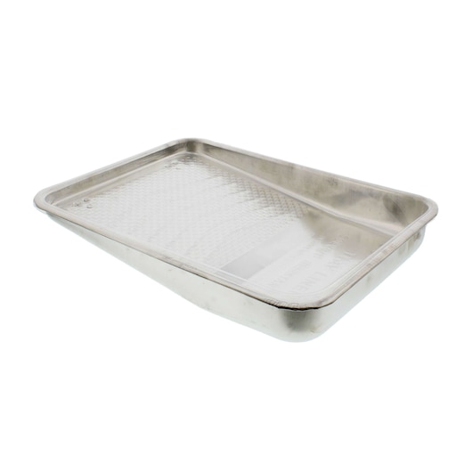 Stanley metal paint tray, rectangular, shown at an angle on white background