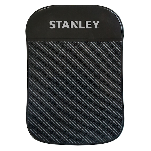 Stanley black anti-slip dashboard mat with textured surface, top-down angle on white background
