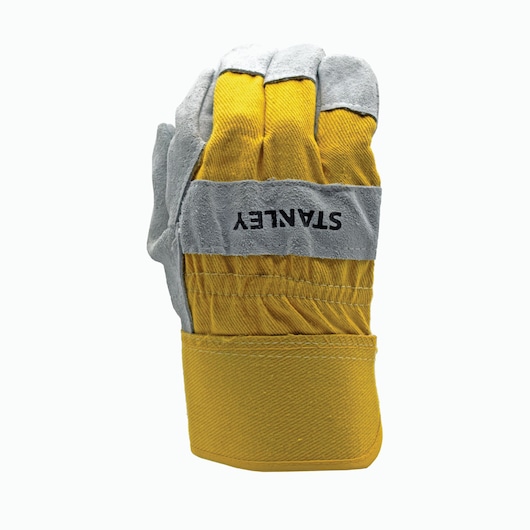 Stanley yellow and gray work glove front view on white background