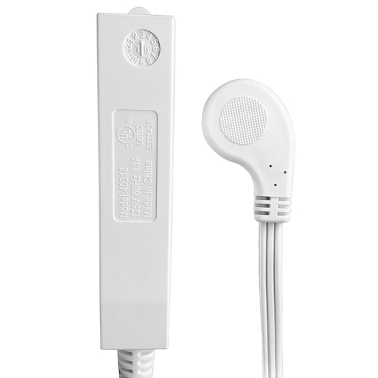 STANLEY ST31142 white electrical cord with flat plug, close-up on white background.