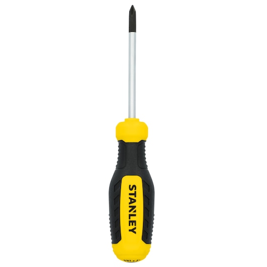 STANLEY STHT60807 Phillips screwdriver, yellow and black handle, front angle photo.