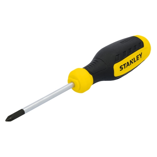 STANLEY STHT60807 black and yellow Phillips screwdriver, angled on white background.