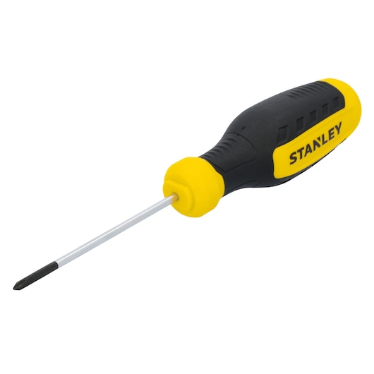 STANLEY STHT60809 Phillips screwdriver, black and yellow handle, side angle, white background.