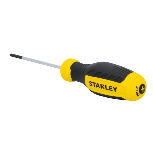 STANLEY STHT60809 Phillips screwdriver, black and yellow handle, side angle on white background.