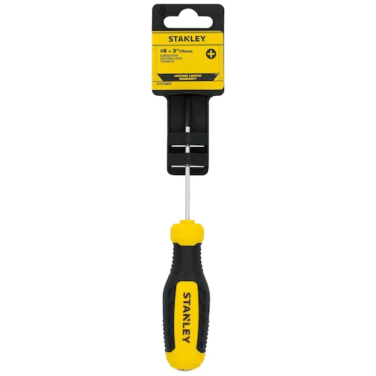 STANLEY STHT60809 Phillips screwdriver with yellow and black handle, front view, on white background.