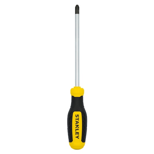 Photo of STANLEY STHT60810 Phillips screwdriver with yellow and black handle, front angle on white background.