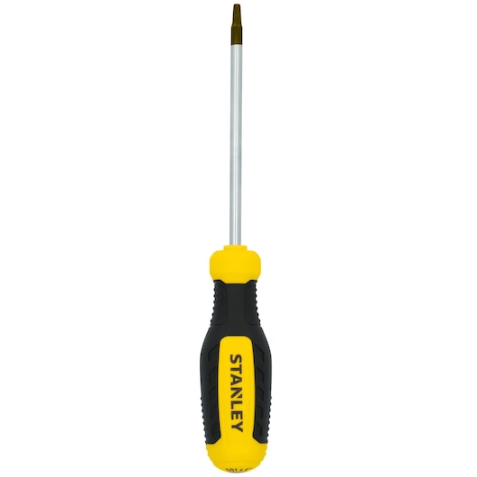 STANLEY STHT60811 screwdriver with black and yellow handle, front view on white background.