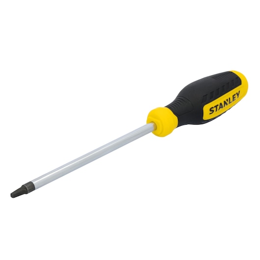 STANLEY STHT60813 screwdriver with black and yellow handle, side angle on white background.