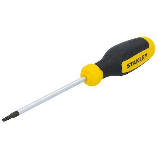 STANLEY STHT60815 screwdriver with black and yellow handle shown at side angle on white background.