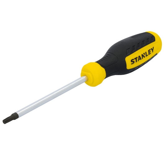 Photo of STANLEY STHT60817 black and yellow Phillips screwdriver, angled on white background.