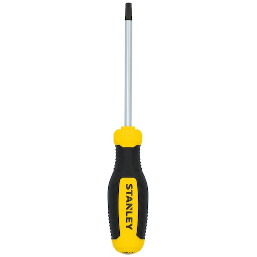 STANLEY STHT60818 screwdriver with yellow and black handle, photographed from the front on white background.
