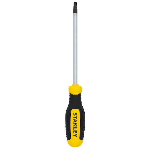 Photo of STANLEY STHT60819 black and yellow Torx screwdriver, front view on white background.