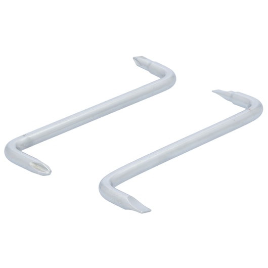 STANLEY STHT60820 silver U-shaped screwdriver bits, set of two, shown angled on white background.