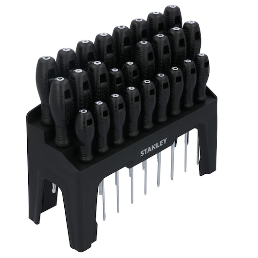 STANLEY STHT60836 screwdriver set in black holder, front angle on white background.