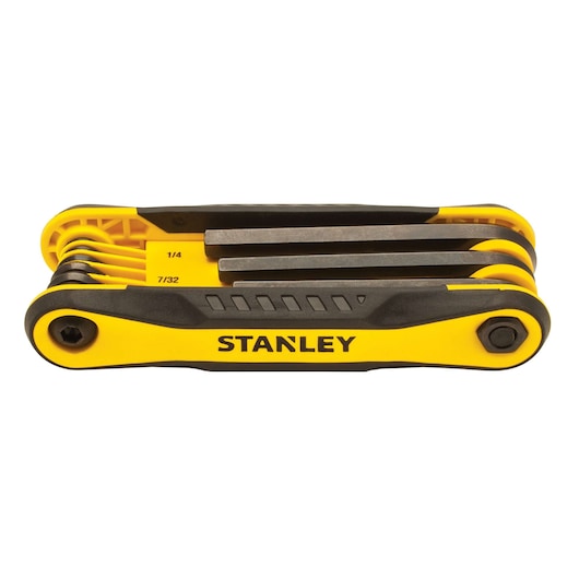 Stanley folding hex key set, yellow and black, front angle on white background