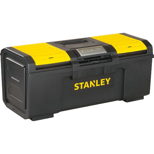 STANLEY STST19410 black and yellow toolbox, front angle, white background.