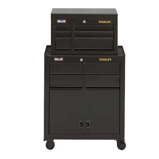 STANLEY STST22656BK black tool chest and cabinet with drawers, front view on white background.